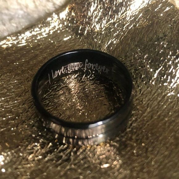 Matte Black Grooved With Black Jewel Wedding Ring Band - Wedding Ring For Him - Picture 5 of 5